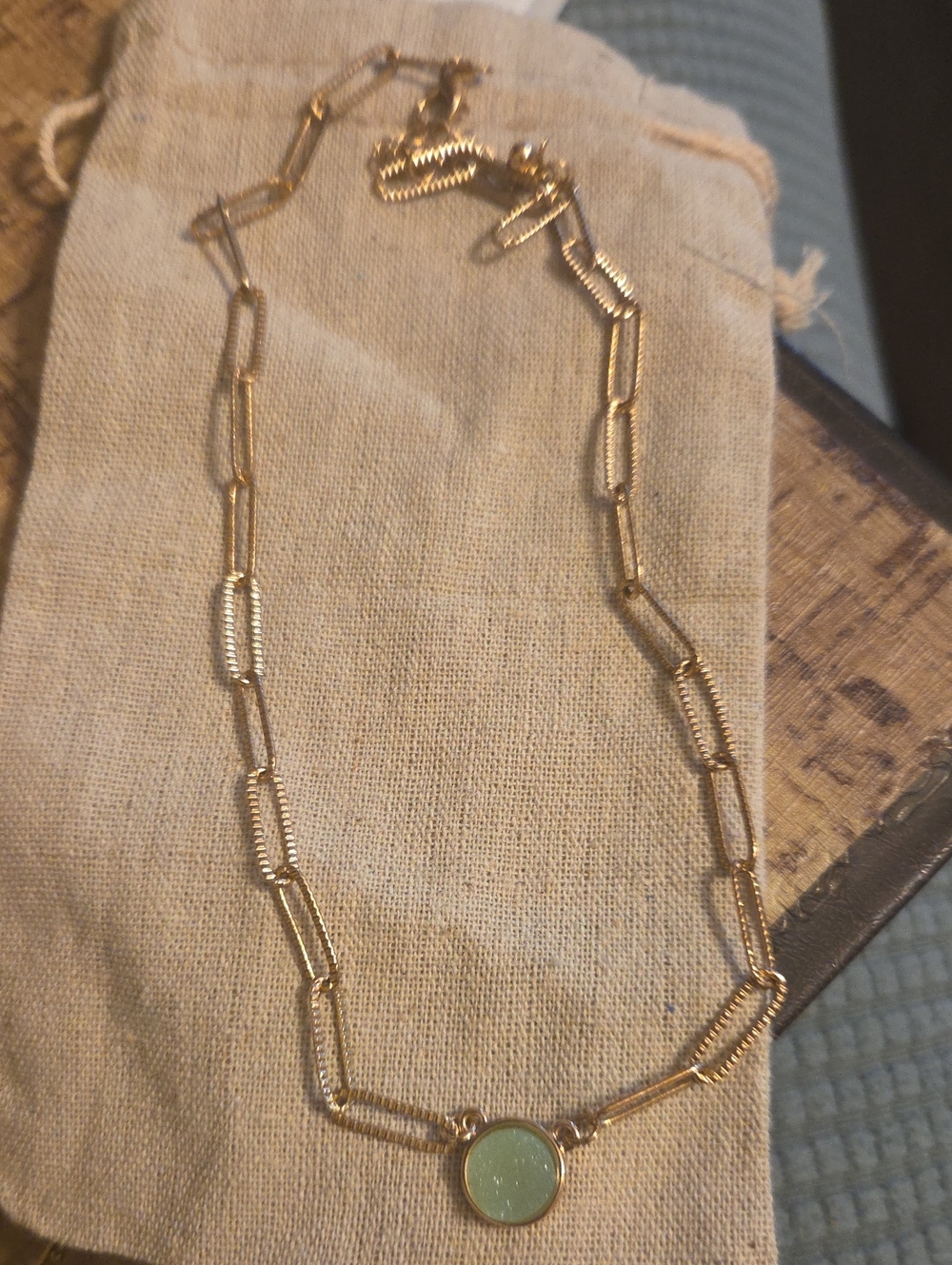 Gold Chain Necklace with Turquoise Drusy Pendant - Women Jewelry